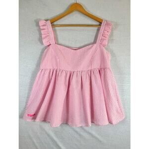 NWT- Simply Southern Seersucker Tank Top in Pink and White, Women's Size L